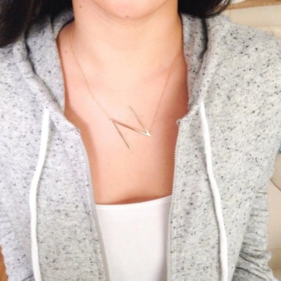 Large Initial Pendant Monogram Oversized Necklace - Picture 2 of 7